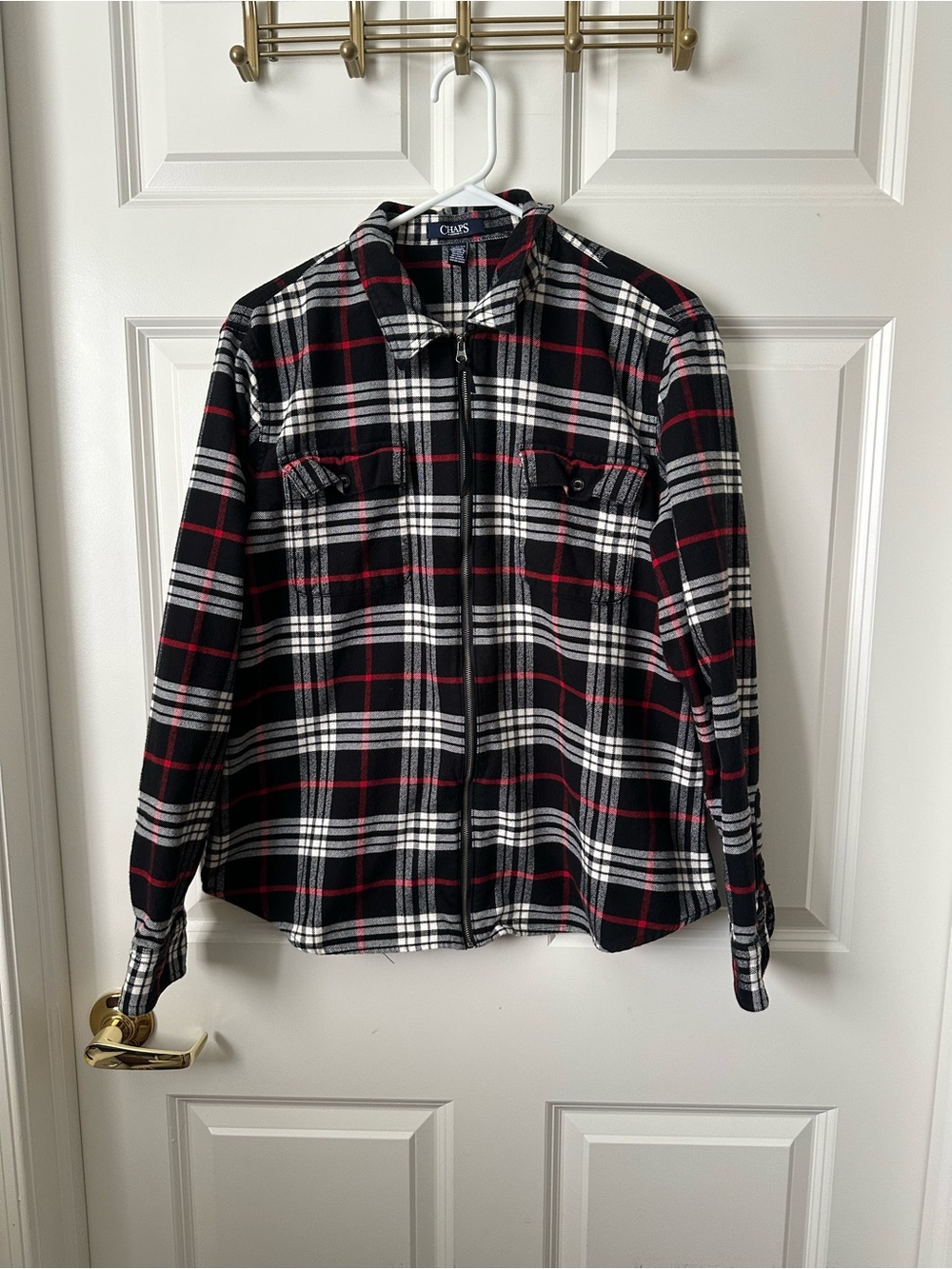 Chaps Womens Flannel Zip Up Plaid Jacket Shirt 100% Cotton Size XL